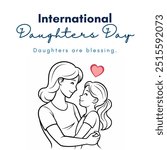 Happy Daughter Day. Happy mom with her female child in continuous line art drawing style. Mother and daughter hugging. Minimalist black linear sketch isolated on white background. Vector illustration