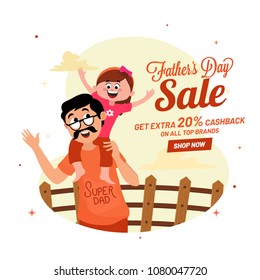 Happy daughter and father duo, Father's Day celebration sale banner design with extra 20% cashback offers.