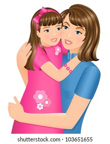 Happy daughter hugging her mother on MotherÃ¢Â?Â?s Day. Isolated on white background.