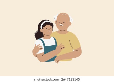 Happy Daughter Hugging Old Father Illustration