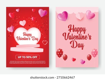 Feliz día de San Valentín A4 impresión flyer cartel folleto folleto cubierta Plantillas paquete con Vector corazón ilustración de fondo y Paquete de Plantilla de cartel de cartel de fiesta de celebración de San Valentín