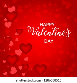 Happy Valentine’s Day. Abstract background with hearts, bokeh. Red festive vector illustration.