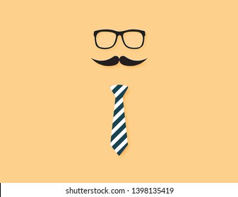 Happy father’s day background concepts. Paper cut made glasses, mustache and necktie on background. Paper art 3d digital craft style.