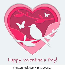 Happy Valentine’s Day background. Design for banner, poster or flyer paper cut style