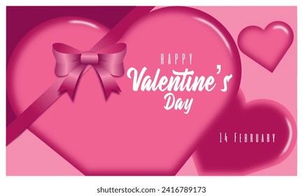 Happy Valentine’s Day background with heart and pink ribbon. Vector illustration. Good design for your project 