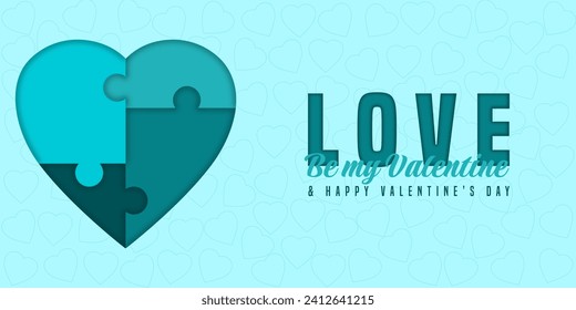 happy Valentine’s Day background with paper cut love puzzle. Illustration vector