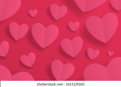 Happy Valentine’s day background for poster, banner, greeting card invitation. Paper craft heart background for holiday, made with love for your design. 14 February - love and romantic day