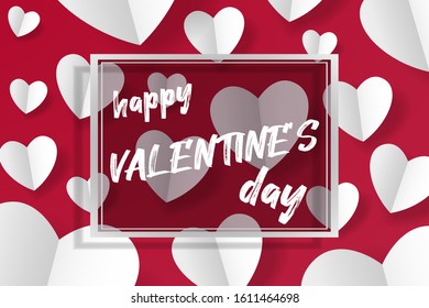 Happy Valentine’s day background for poster, banner, greeting card invitation. Paper craft heart background for holiday, made with love for your design. 14 February - love and romantic day