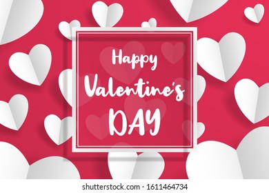 Happy Valentine’s day background for poster, banner, greeting card invitation. Paper craft heart background for holiday, made with love for your design. 14 February - love and romantic day