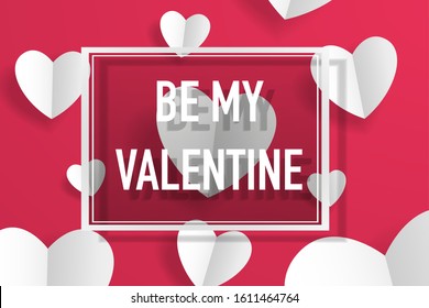 Happy Valentine’s day background for poster, banner, greeting card invitation. Paper craft heart background for holiday, made with love for your design. 14 February - love and romantic day