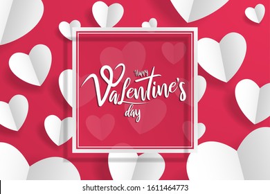 Happy Valentine’s day background for poster, banner, greeting card invitation. Paper craft heart background for holiday, made with love for your design. 14 February - love and romantic day