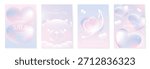 Happy Valentine’s Day background vector set. Soft pastel gradient hearts and cute bear illustration with glowing sparkles. Lovely romantic design for greeting cards, posters, invitations and sale bann