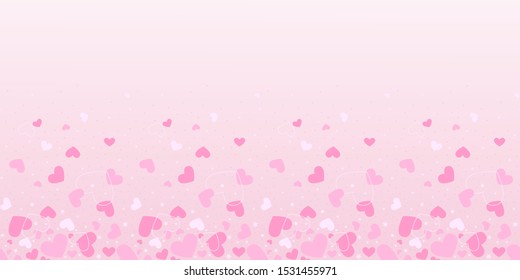 Happy Valentine’s day banner background with hearts in pale pink. Happy women's day, Mother's day, happy birthday border design
