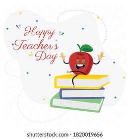 Happy Teacher’s Day banner design template with books and apple vector illustration.
