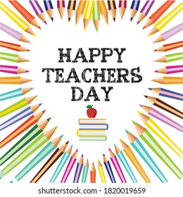 Happy Teacher’s Day banner design template with colorful pencils vector illustration.