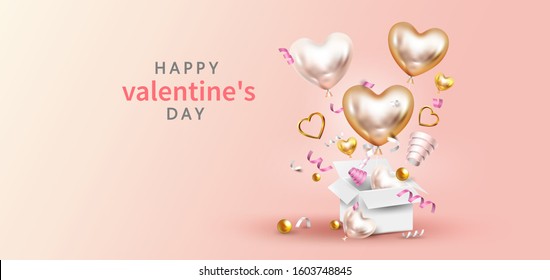 Happy Valentine’s Day banner, poster or flyer vector illustration 3D style,Shopping online ,Valentines day sale