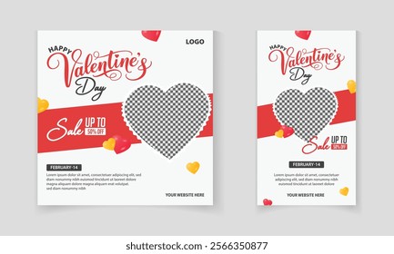 Happy valentine’s day banner template Set for special discount promotion sale offer with heard, sweet heart background for valentine online shop, store, advertising, web and social media post