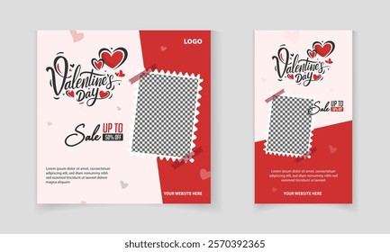 Happy valentine’s day banner template Set for special discount promotion sale offer, typography for Valentine online shop, store advertising, and social media post