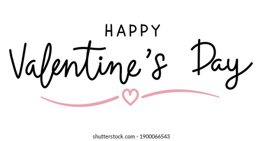 Happy Valentine’s Day black handwritten typography on white background. Greeting card. vector, flat