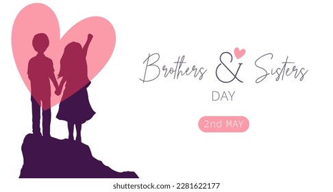 happy day brothers and sisters. May 2. brothers and sisters day celebration modern minimalist design. boys and girls. little boy silhouette