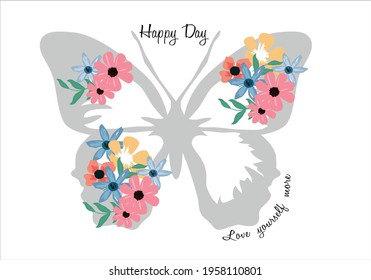 happy day butterfly and flowers design vector