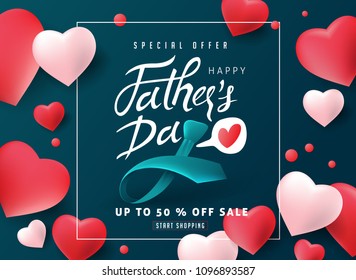 Happy Father’s Day Calligraphy greeting card and sale poster background. Vector illustration.