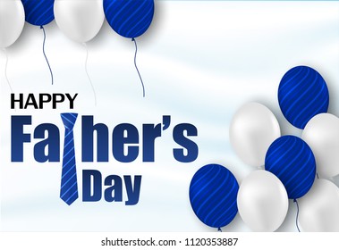 Happy Father’s Day Calligraphy greeting card. Design with balloons and necktie on white fabric background. light and shadow . Vector.
