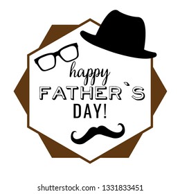 Happy Father’s Day Calligraphy greeting card with bow tie, hat and mustache. Vector illustration ESP10.