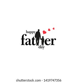 Happy Father’s Day Calligraphy greeting card with father and son silhouette. Vector illustration.