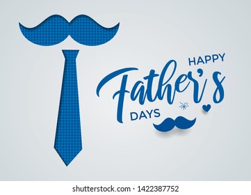 Happy Father’s Day Calligraphy greeting card with paper cut effect. Vector illustration