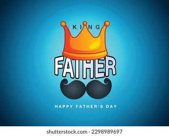 Happy Father’s Day Calligraphy greeting card. Vector illustration.  Glasses, bow tie, mustache, gift , Cap, box and hearts.