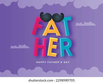 Happy Father’s Day Calligraphy greeting card. Vector illustration.  Glasses, bow tie, mustache, gift , Cap, box and hearts.