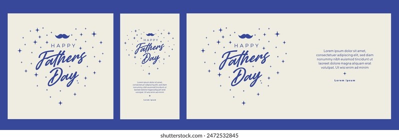 Happy Father’s Day Calligraphy greeting card. Vector illustration. Heart dad. Love Dad. Happy Fathers Day greeting card in blue tones with modern handwrite typography text design and wishes. 