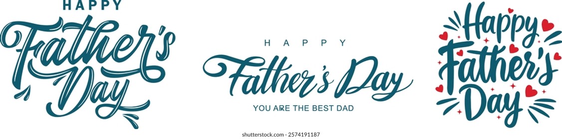 Happy Father’s Day Calligraphy greeting card. Happy Fathers Day Typography Set