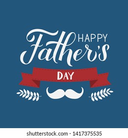 Happy Father’s Day calligraphy hand lettering on blue background. Father day celebration typography poster. Easy to edit vector template for greeting card, banner, flyer, postcard, party invitation.