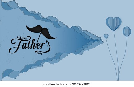 Happy Father’s Day Calligraphy Paper Cut Poster Design with love, ballon Vector illustration
