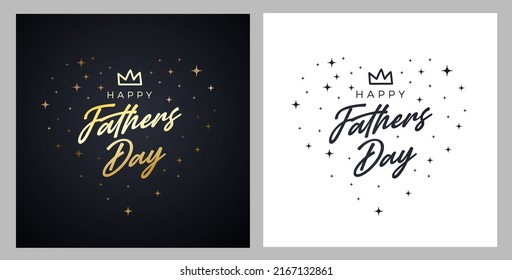 Happy Father’s Day Calligraphy premium gold greeting card. Vector illustration. Heart dad. Love Dad