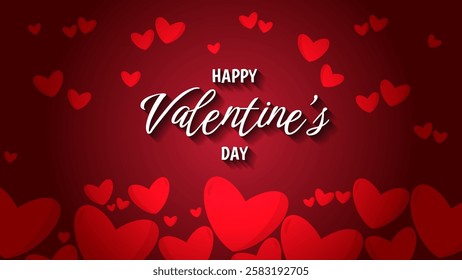 Happy Valentine’s day card background with hearts in red. Gradient background banner