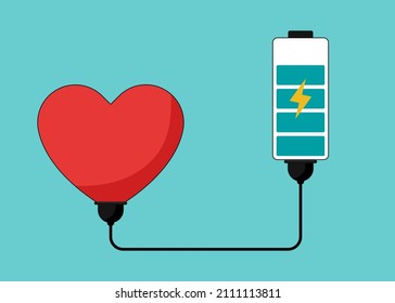 Happy Valentine’s Day Card Background With Red Heart And Battery Charging. Design Element Can Be Used For Backdrop, Wallpaper, Postcard, Greeting Card, Brochure, Banner, Vector Illustration