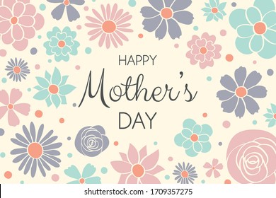 Happy Mother’s Day - card with hand drawn flowers and wishes. Vector