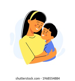 Happy mother’s day card. Mother carrying her little son. Vector Illustration