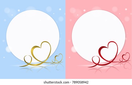 Happy valentine’s day card, red and gold ribbon line heart. 