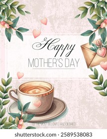 Happy Mother’s Day Card with Romantic Watercolor Roses