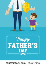 Happy Father’s day card. Son and dad vector illustration.