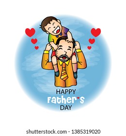 Happy father’s day card with son and father