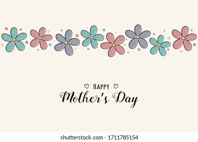 Happy Mother’s Day - colourful banner with hand drawn flowers and wishes. Vector