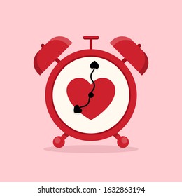 Happy valentine’s day concept decorative with red heart alarm clock. Graphic design element can be used for poster, backdrop, publication, brochure, banner, vector illustration