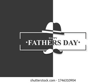Happy Father’s Day contrast design with mustache, hat. Vector illustration