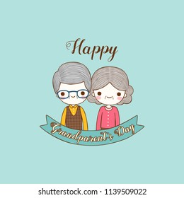 Happy grandparent’s day with cute cartoon portrait of old people. Greeting card, holiday card, postcard, poster, party invitation. Flat design. Colored vector illustration.
