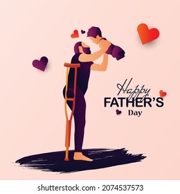 Happy father’s day. Cute little boy on his father’s shoulder emotional design for social media post, banner, flyer, poster, card. 